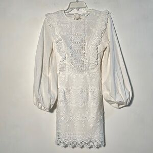 SAINTS + SECRETS NWT Boho Bridal Floral Embroidered Balloon SLV Cut Out Dress M